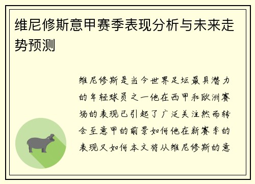 维尼修斯意甲赛季表现分析与未来走势预测 维尼修斯意甲赛季表现分析与未来走势预测
